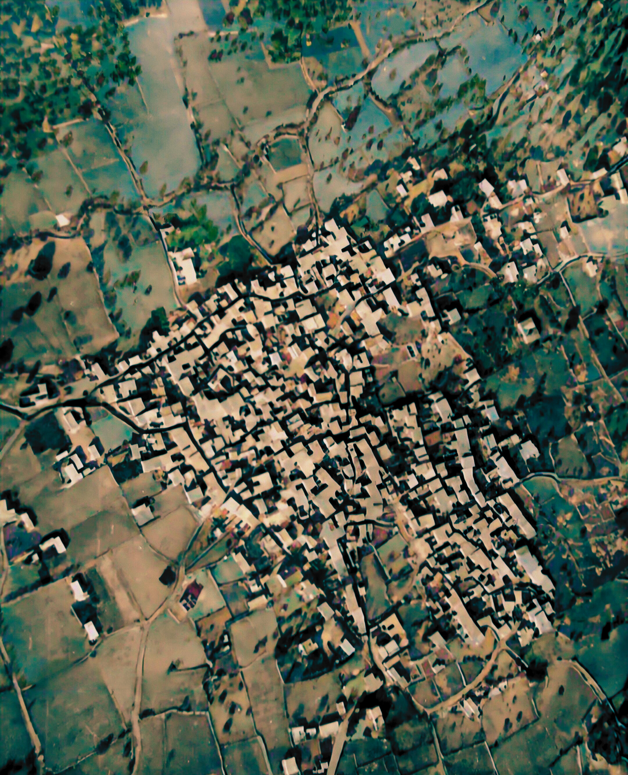 Historical aerial view of al-Bassa in color